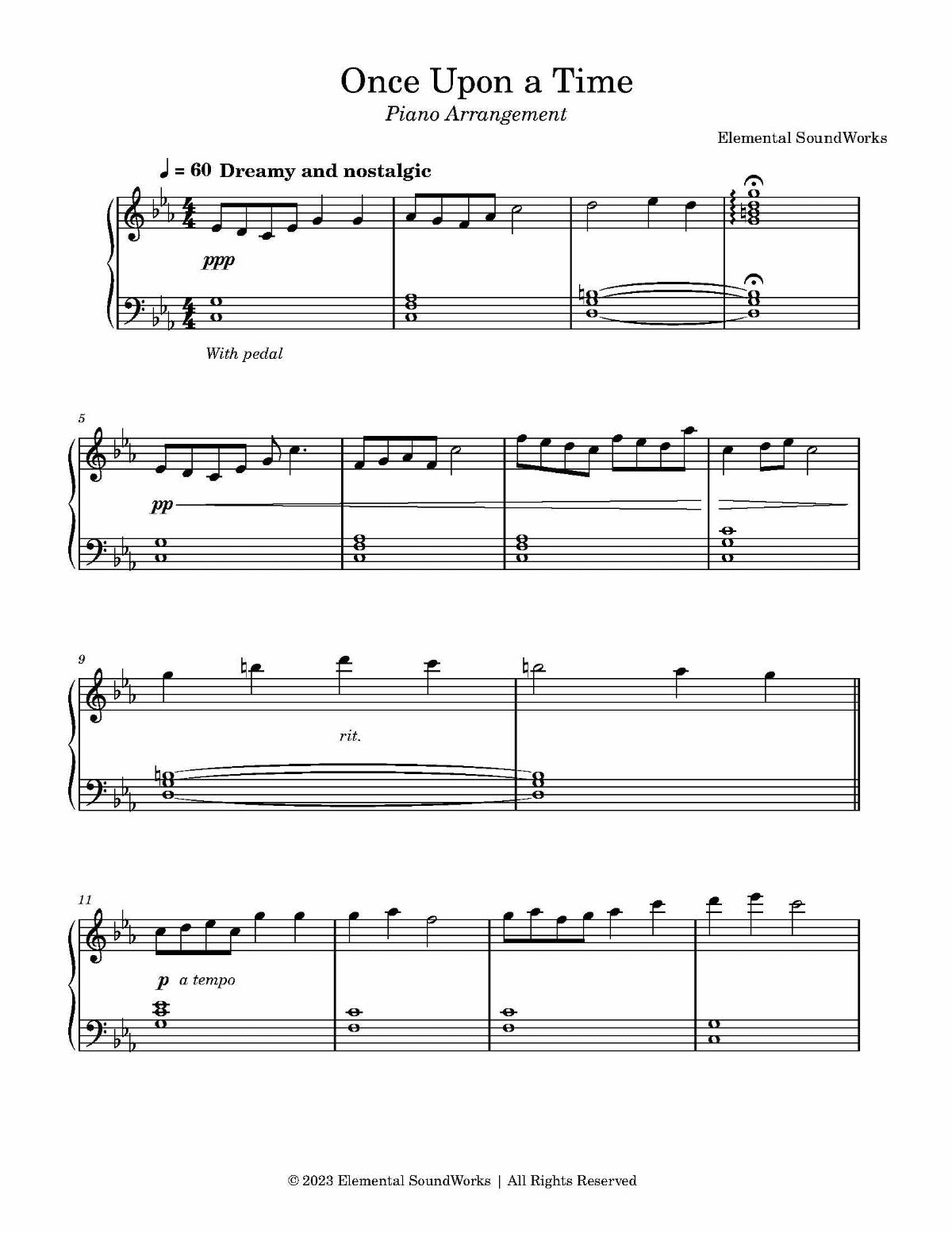 "Once Upon a Time" Sheet Music - Piano Arrangement – Elemental SoundWorks