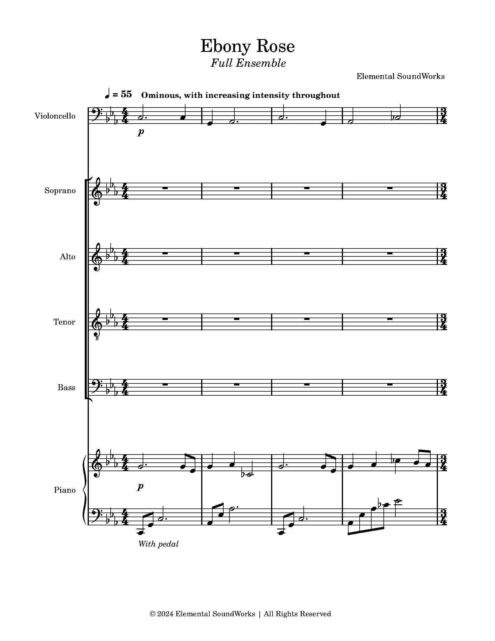"Ebony Rose" Sheet Music - For Piano, Cello, and Choir