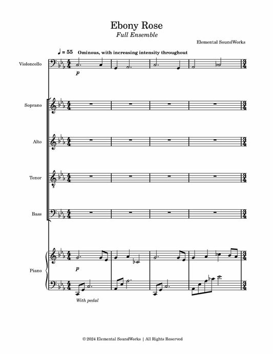 "Ebony Rose" Sheet Music - For Piano, Cello, and Choir