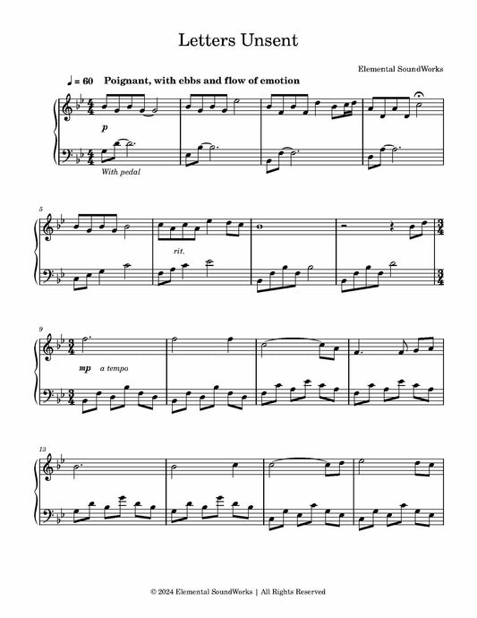 "Letters Unsent" Piano Sheet Music