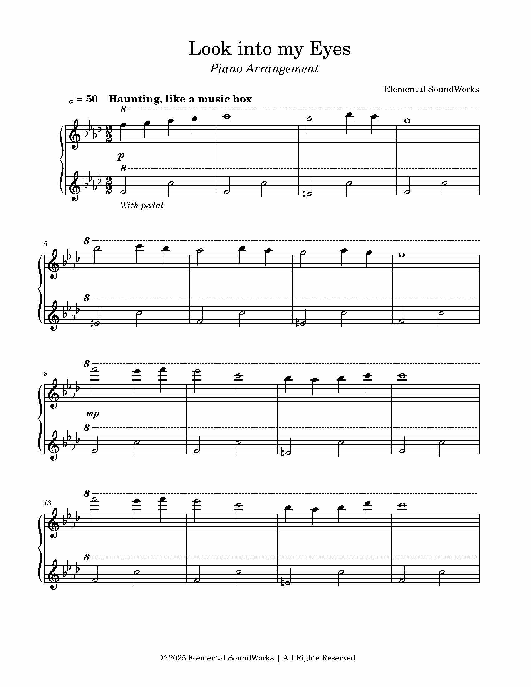 "Look into my Eyes" Sheet Music - Piano Arrangement
