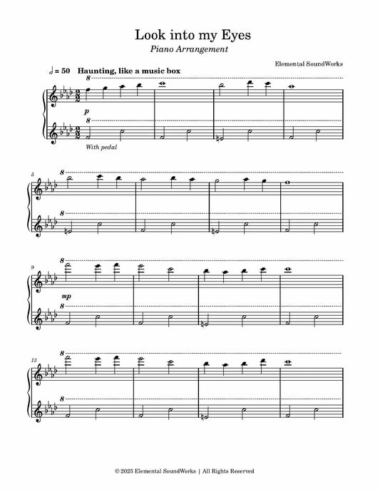 "Look into my Eyes" Sheet Music - Piano Arrangement