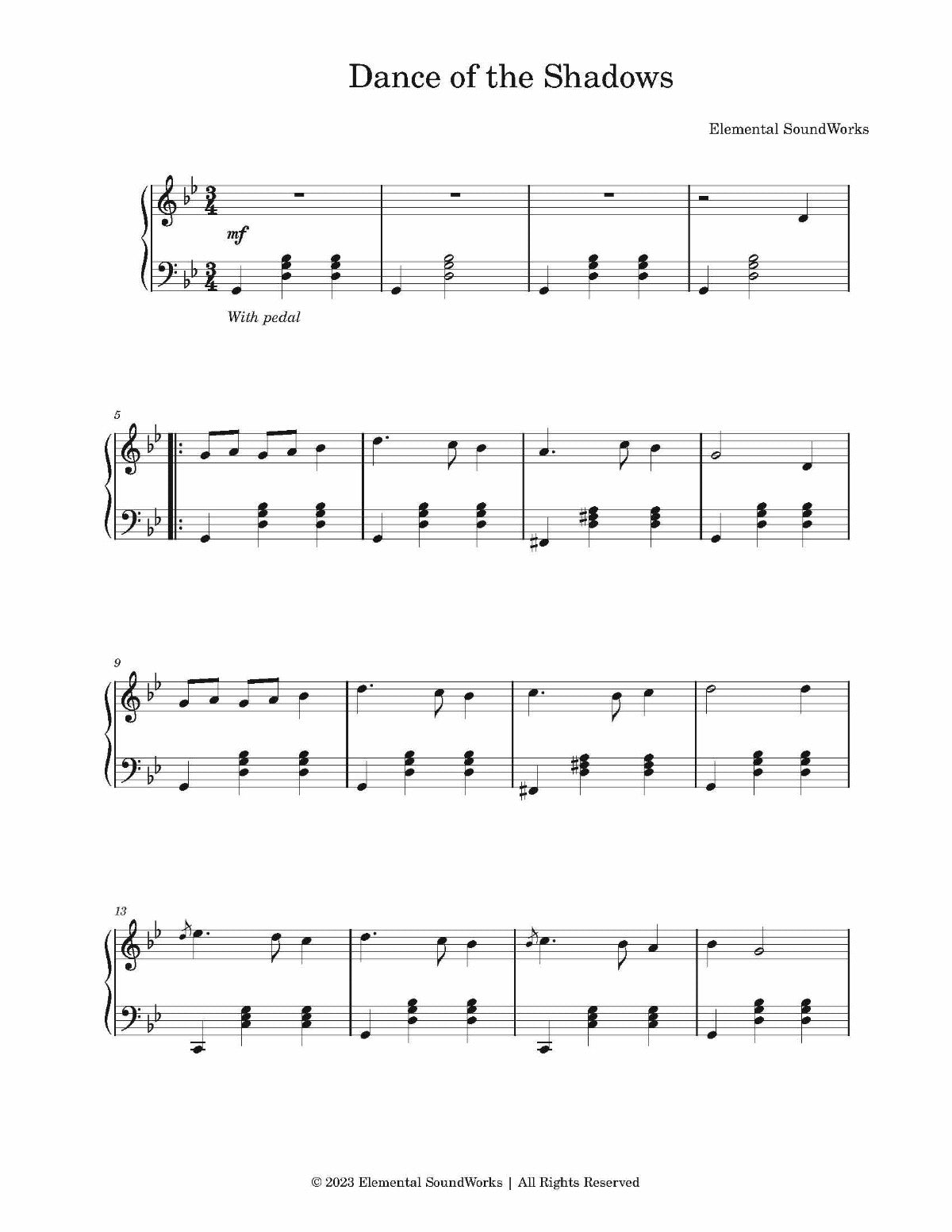 "Dance of the Shadows" Piano Sheet Music