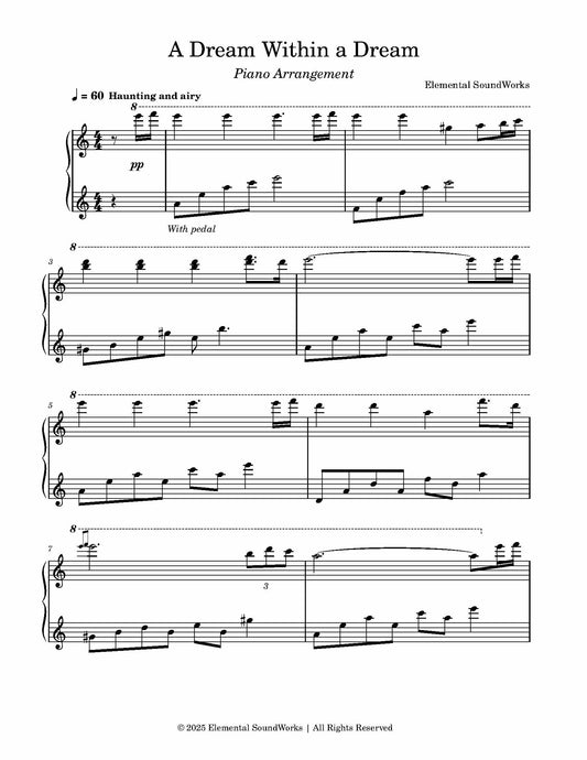 "A Dream Within a Dream" Sheet Music - Piano Arrangement