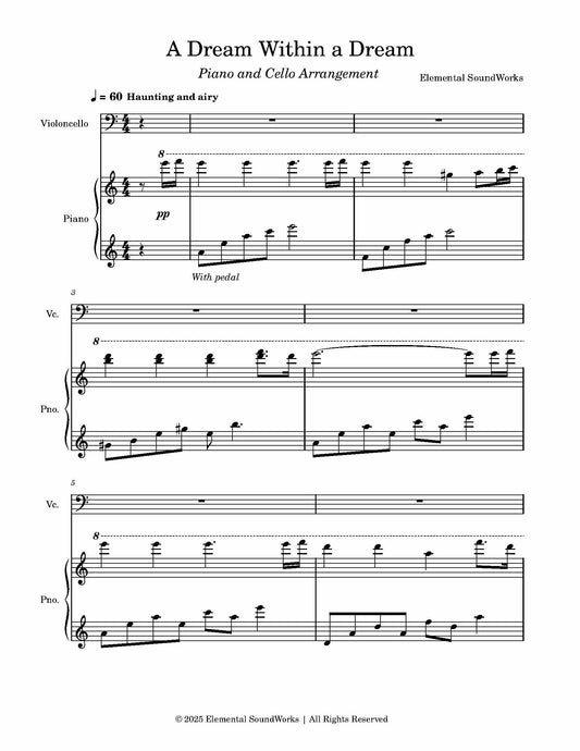 "A Dream Within a Dream" Sheet Music - Piano and Cello Arrangement