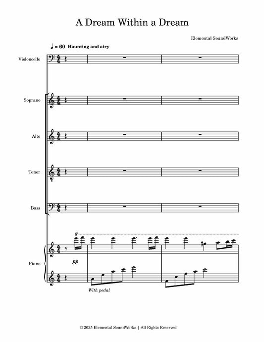 "A Dream Within a Dream" Sheet Music - Piano, Cello, and Choir (SATB)