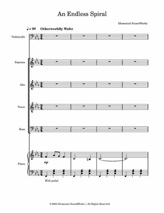 "An Endless Spiral" Sheet Music - For Piano, Cello, and Choir