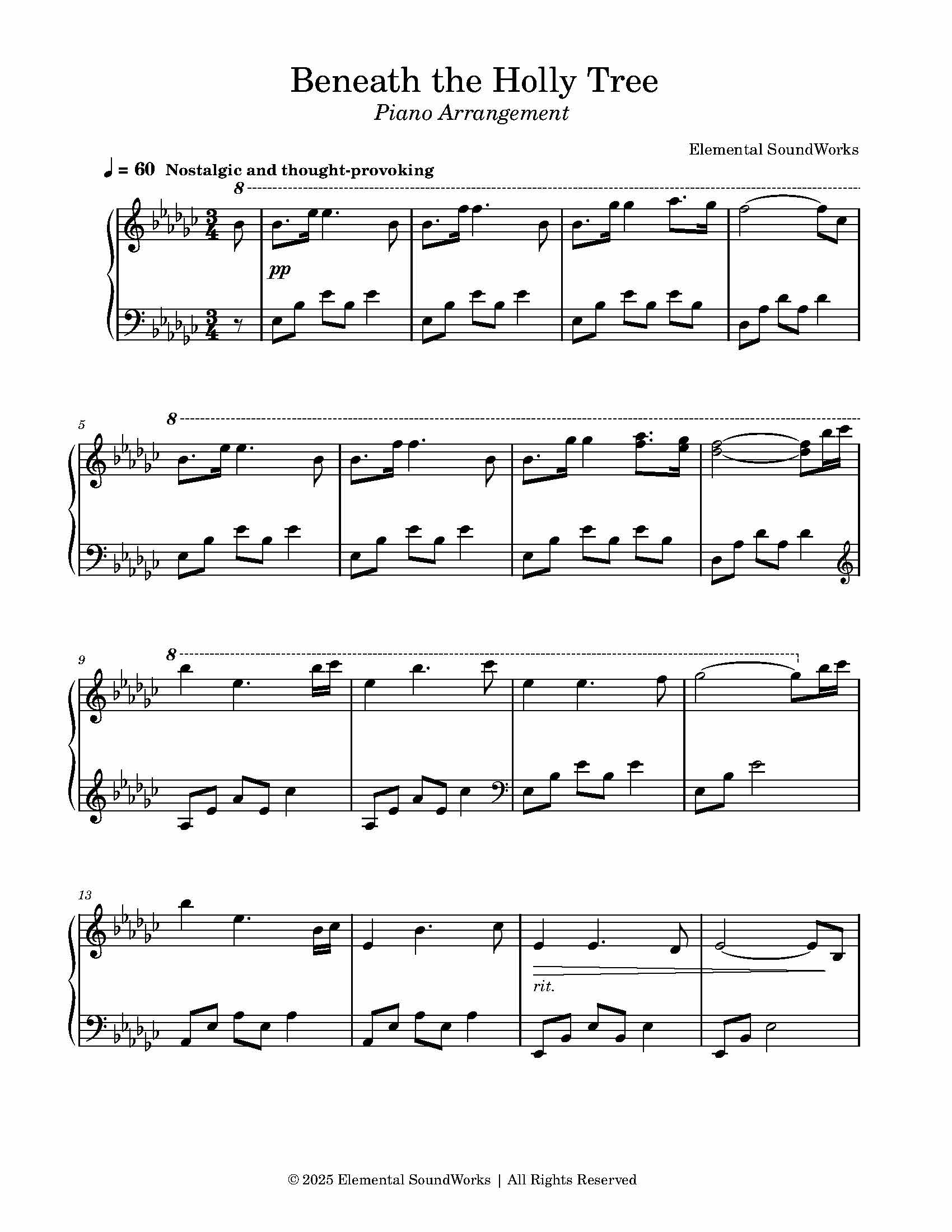 "Beneath the Holly Tree" Sheet Music - Piano Arrangement