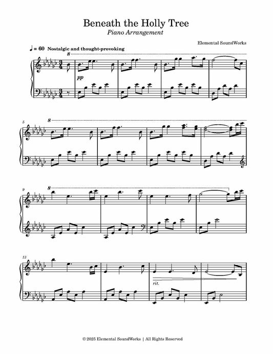 "Beneath the Holly Tree" Sheet Music - Piano Arrangement