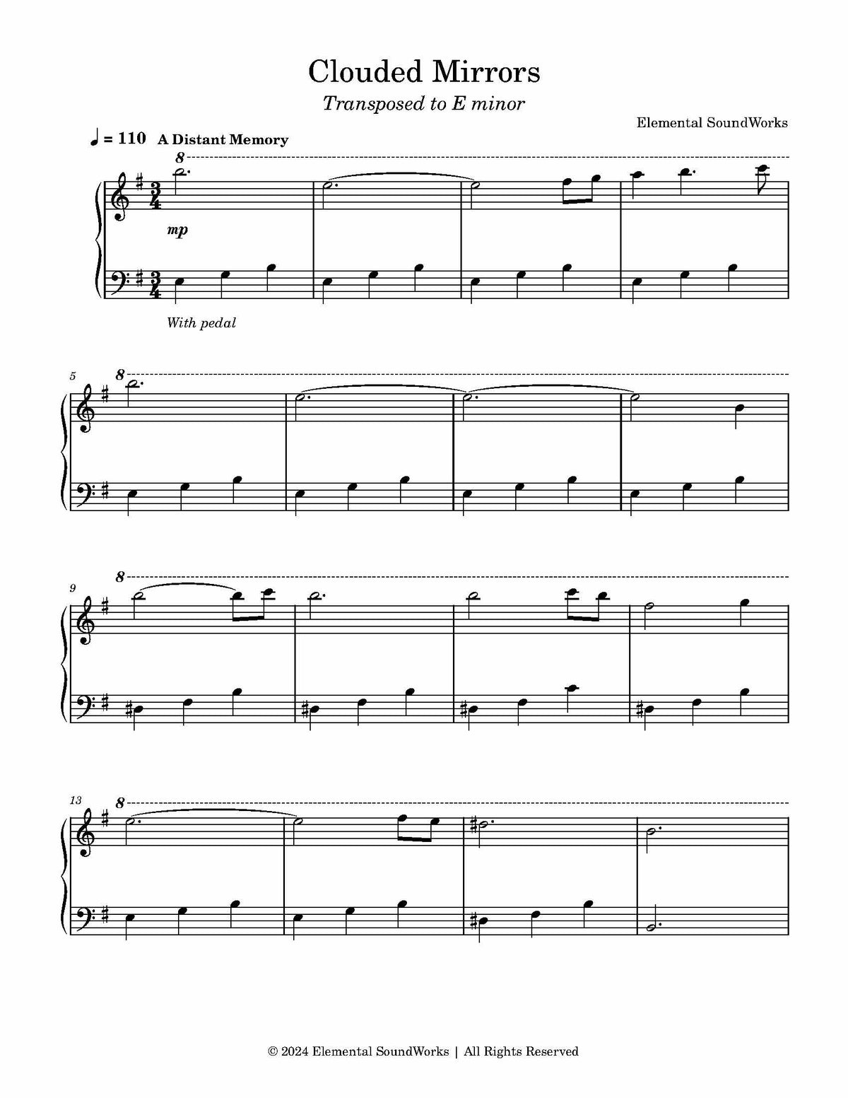 NEW "Clouded Mirrors" Sheet Music - Piano Arrangement