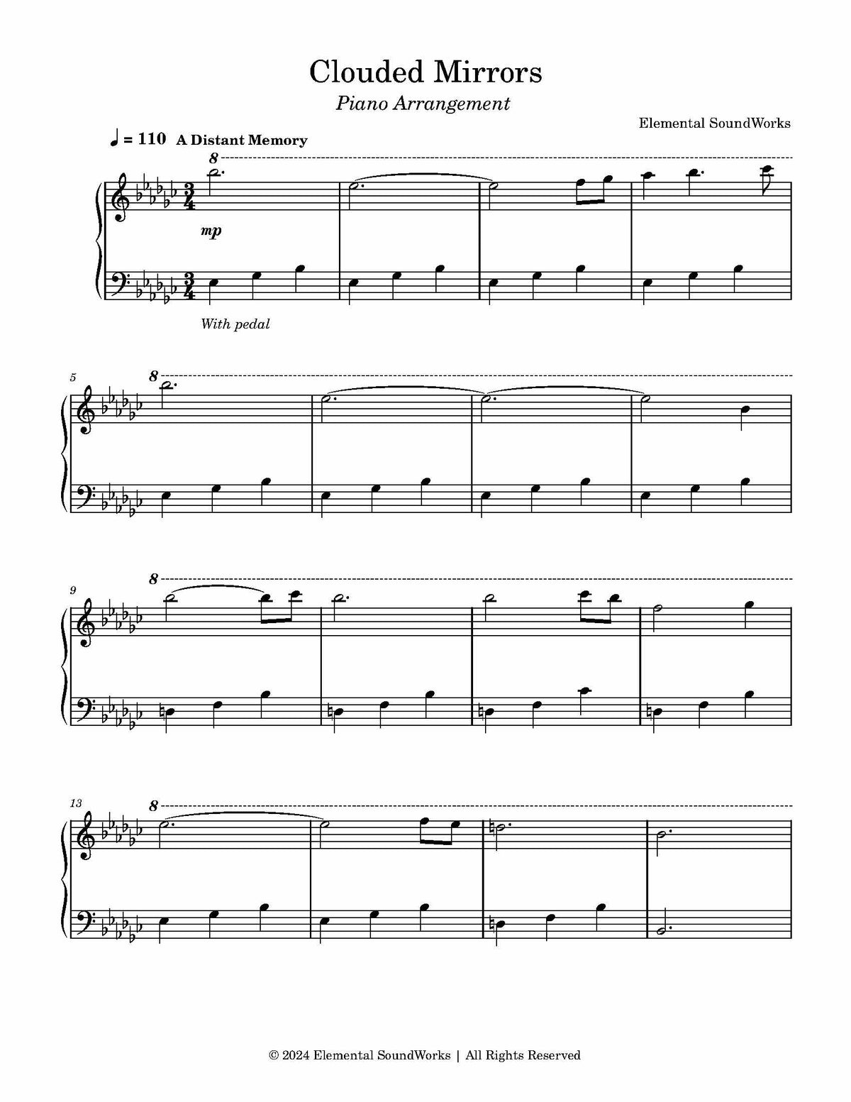 NEW "Clouded Mirrors" Sheet Music - Piano Arrangement