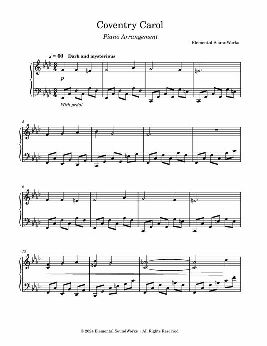 "Coventry Carol" Sheet Music - Piano Arrangement