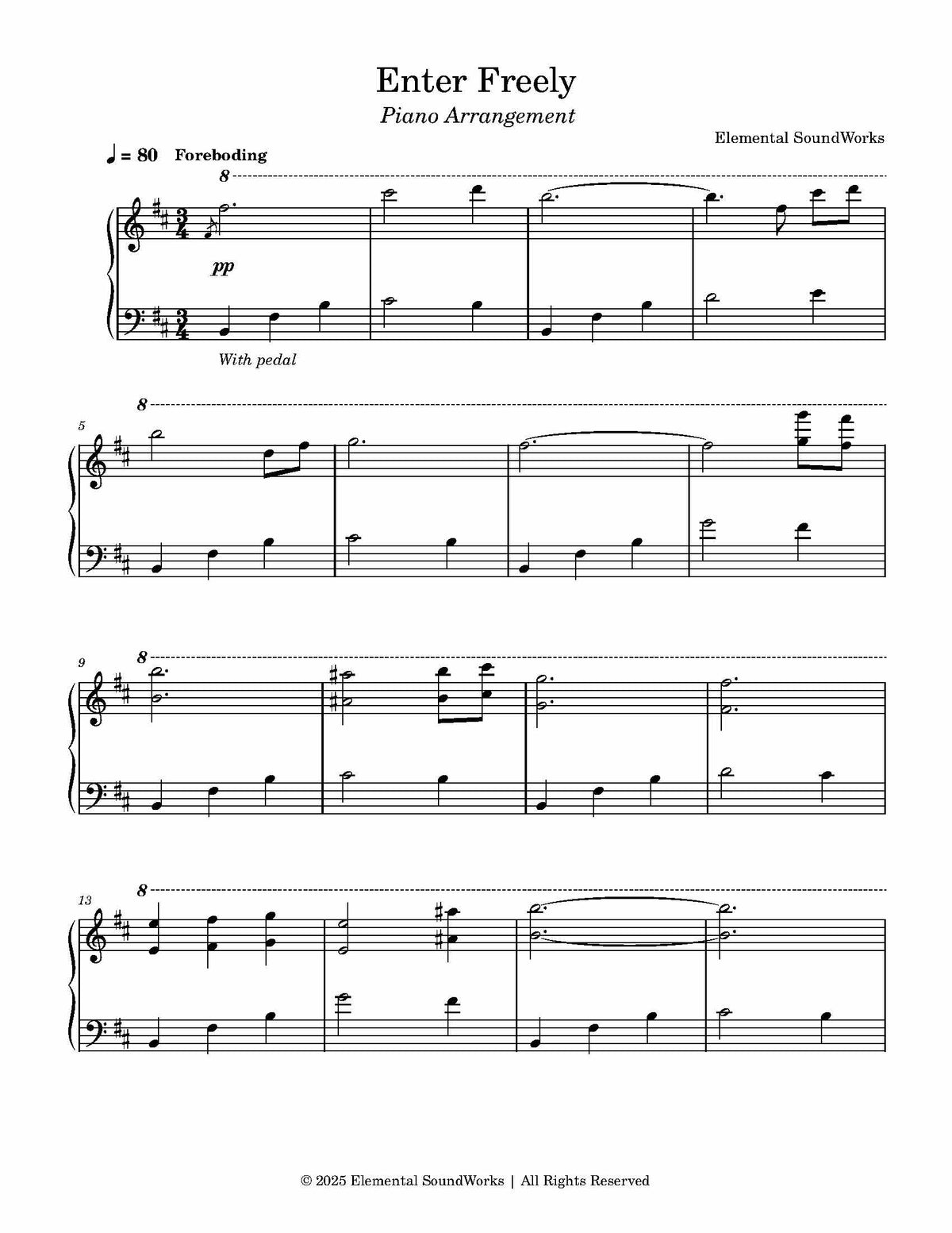 NEW "Enter Freely" Sheet Music - Piano Arrangement