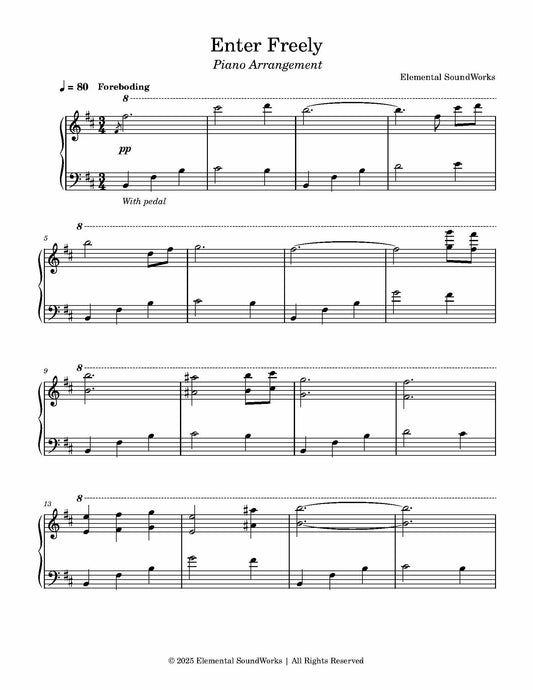 NEW "Enter Freely" Sheet Music - Piano Arrangement