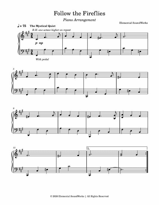 NEW "Follow the Fireflies" Sheet Music - Piano Arrangement