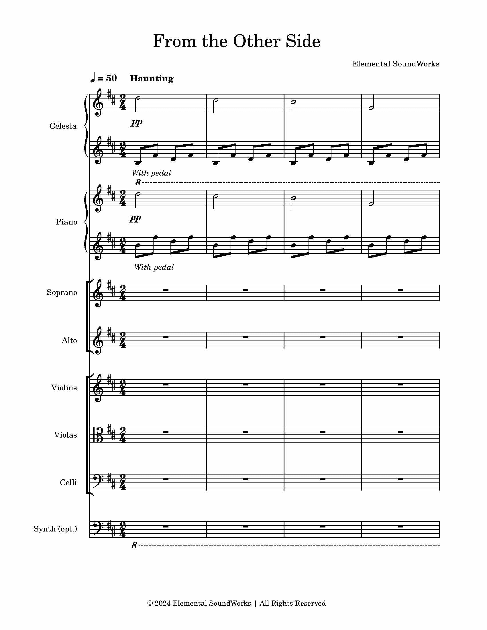 "From the Other Side" Sheet Music - For Piano, Celesta, Strings, Choir (SA), and Synth