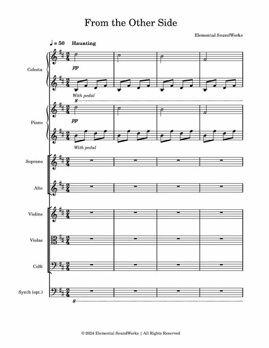 "From the Other Side" Sheet Music - For Piano, Celesta, Strings, Choir (SA), and Synth