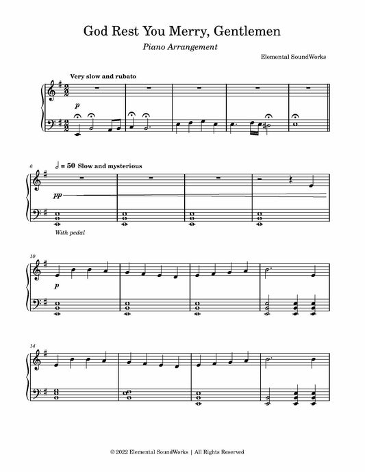 "God Rest You Merry, Gentlemen" Sheet Music - Piano Arrangement