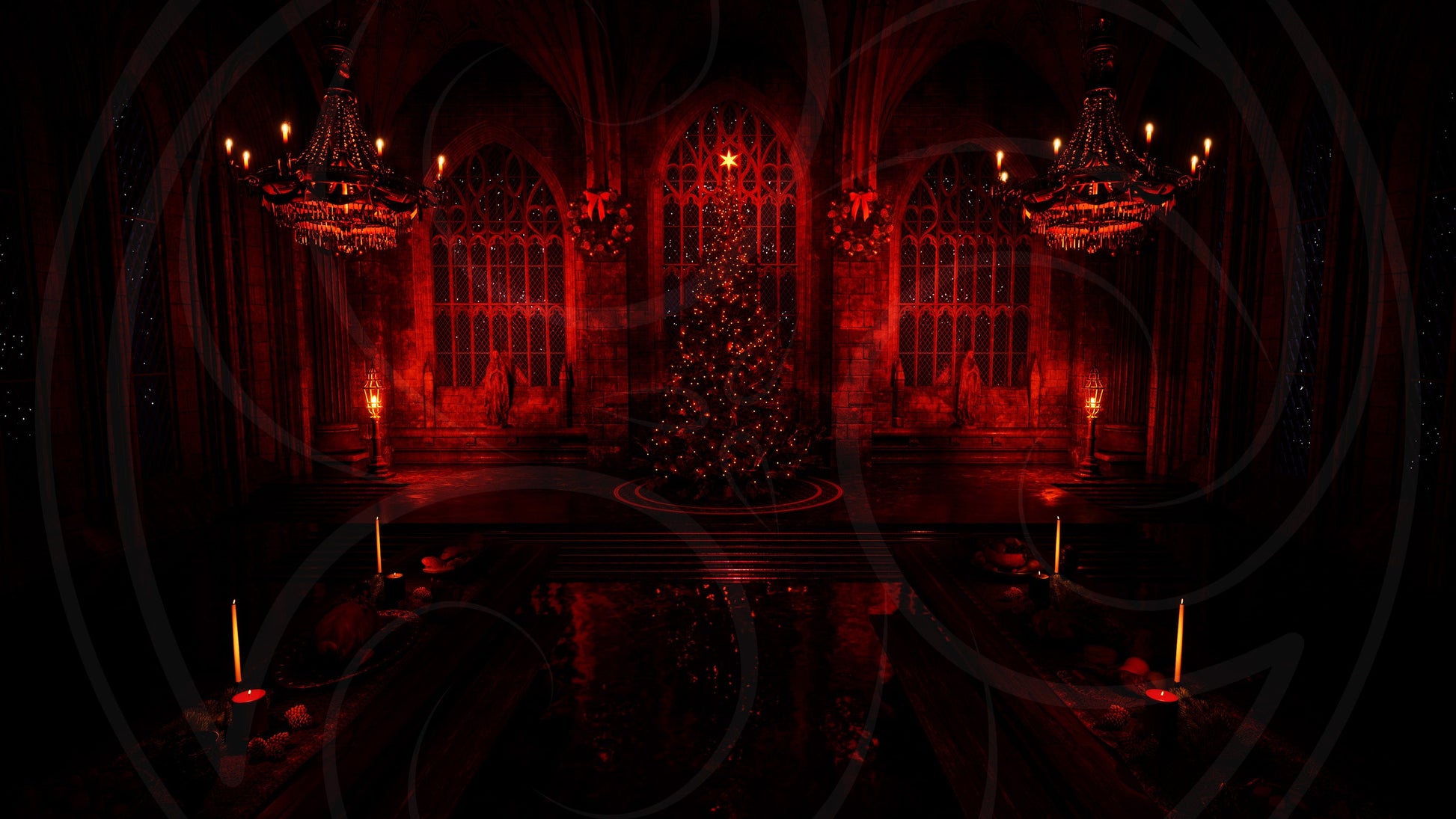 Gothic Great Hall Christmas Background