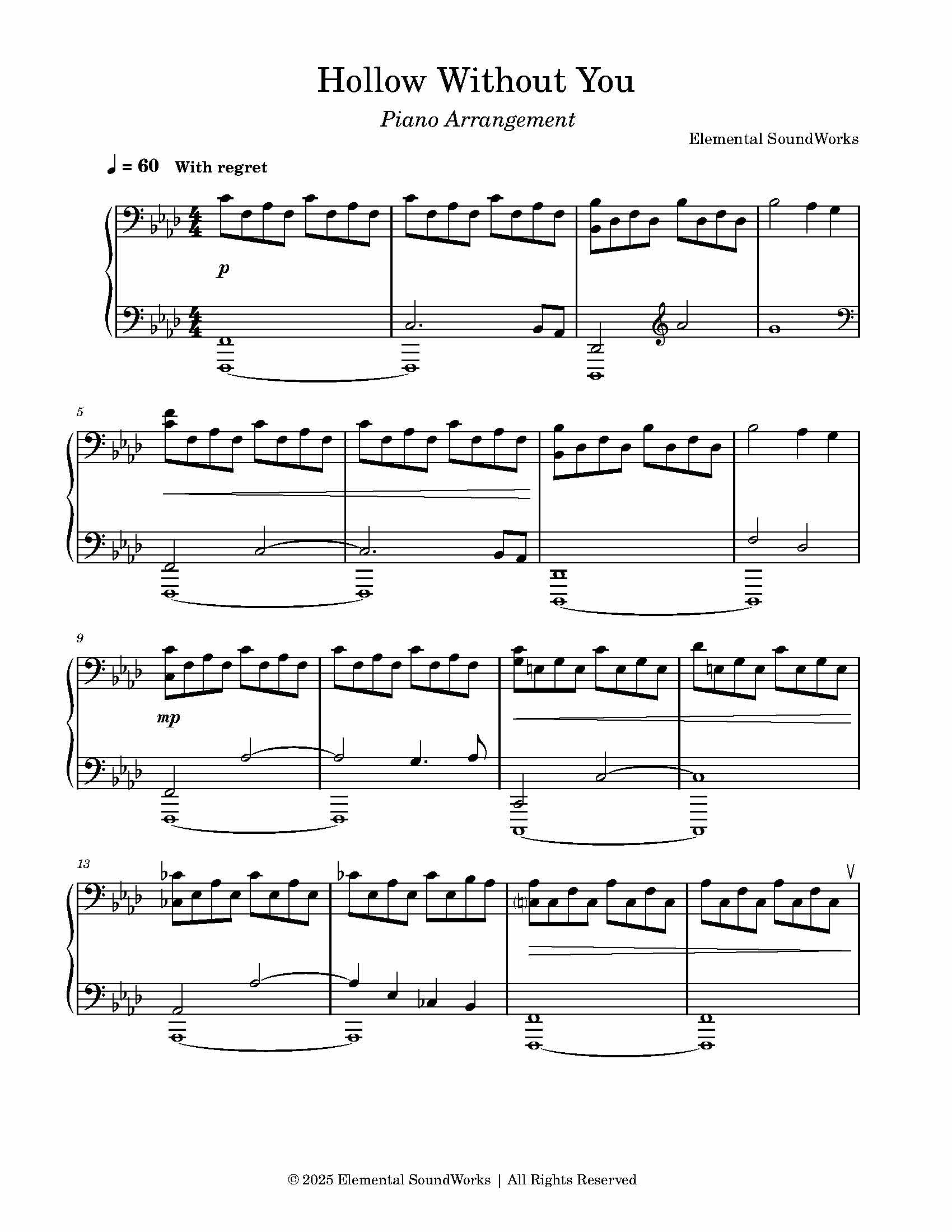 "Hollow Without You" Sheet Music - Piano Arrangement