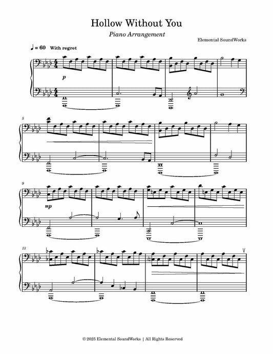 "Hollow Without You" Sheet Music - Piano Arrangement