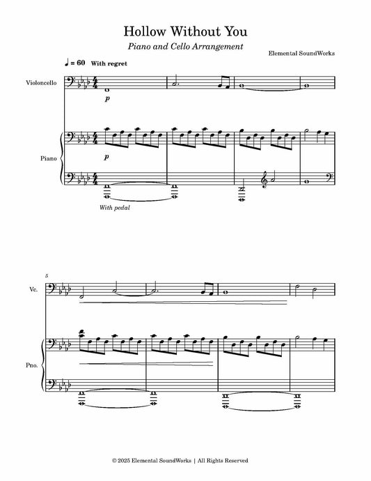 "Hollow Without You" Sheet Music - Piano and Cello Arrangement
