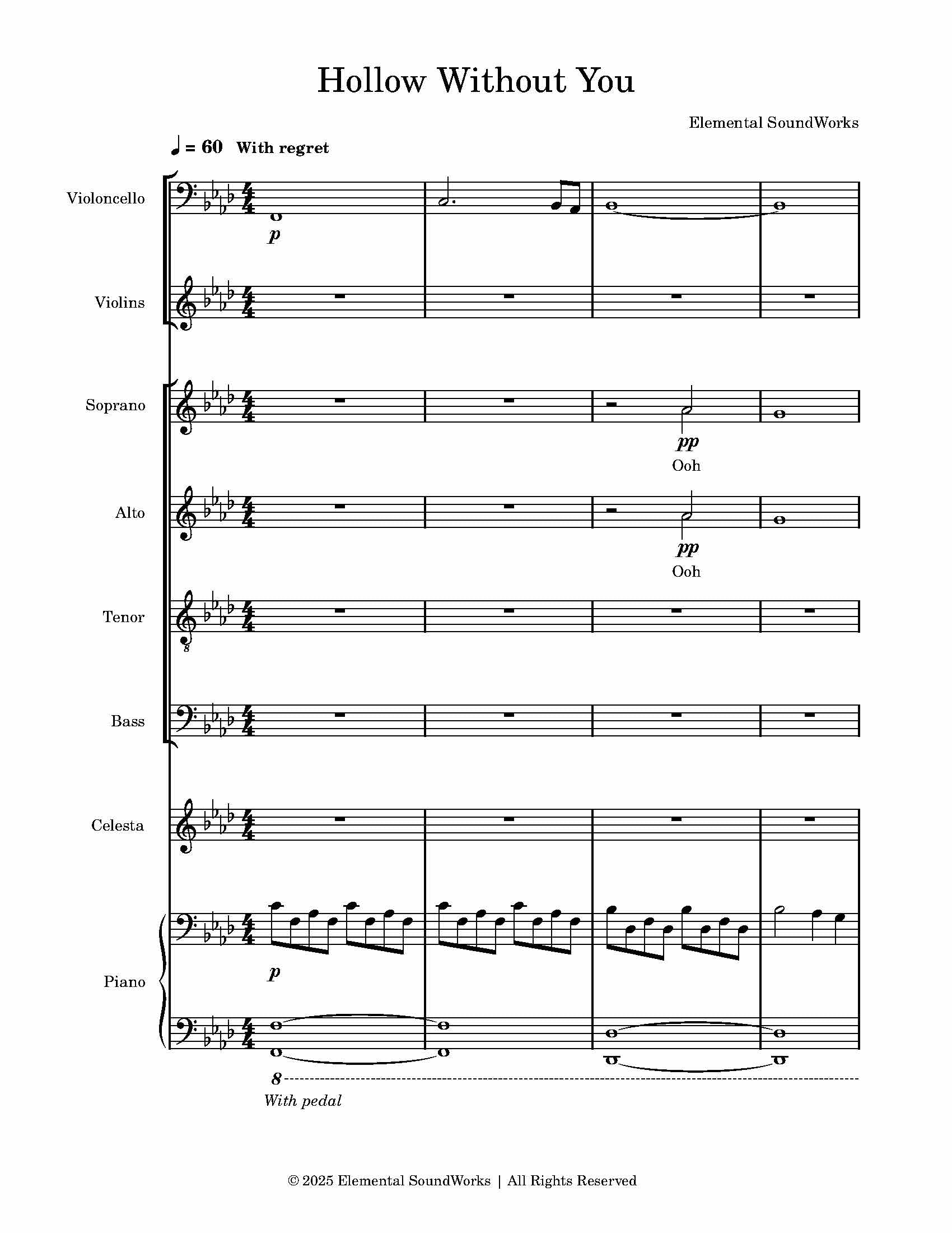 "Hollow Without You" Sheet Music - Piano, Strings, Celesta and Choir (SATB)