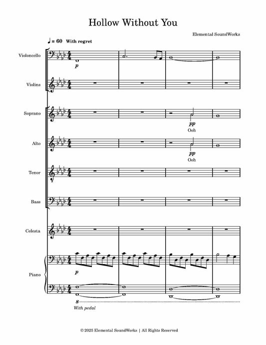 "Hollow Without You" Sheet Music - Piano, Strings, Celesta and Choir (SATB)