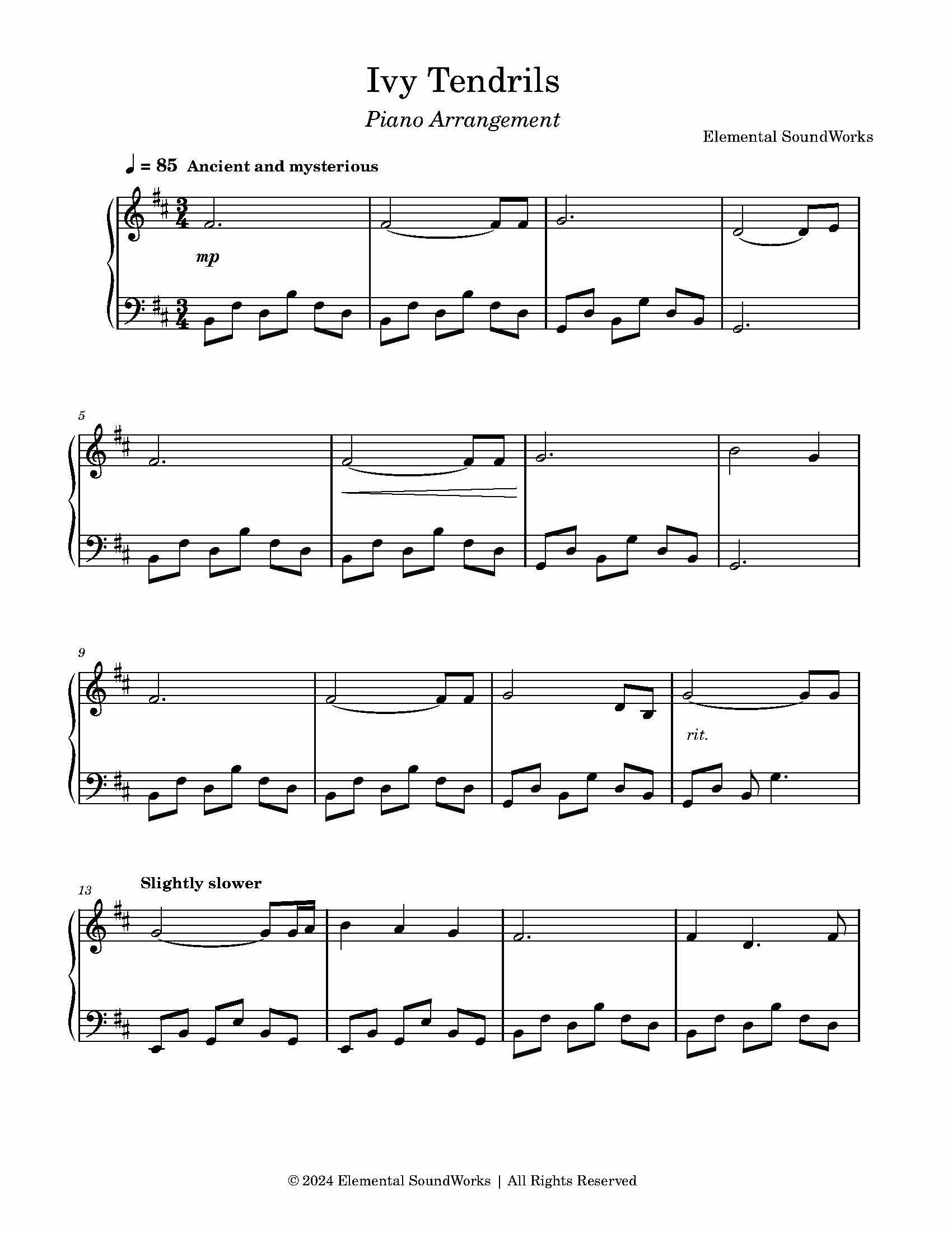 "Ivy Tendrils" Sheet Music - Piano Arrangement