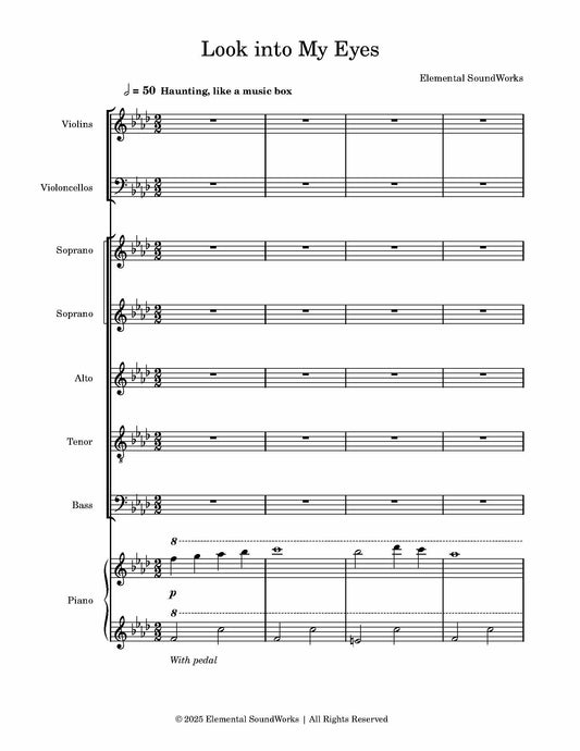 "Look into My Eyes" Sheet Music - Piano, Strings, and Choir (SSATB)