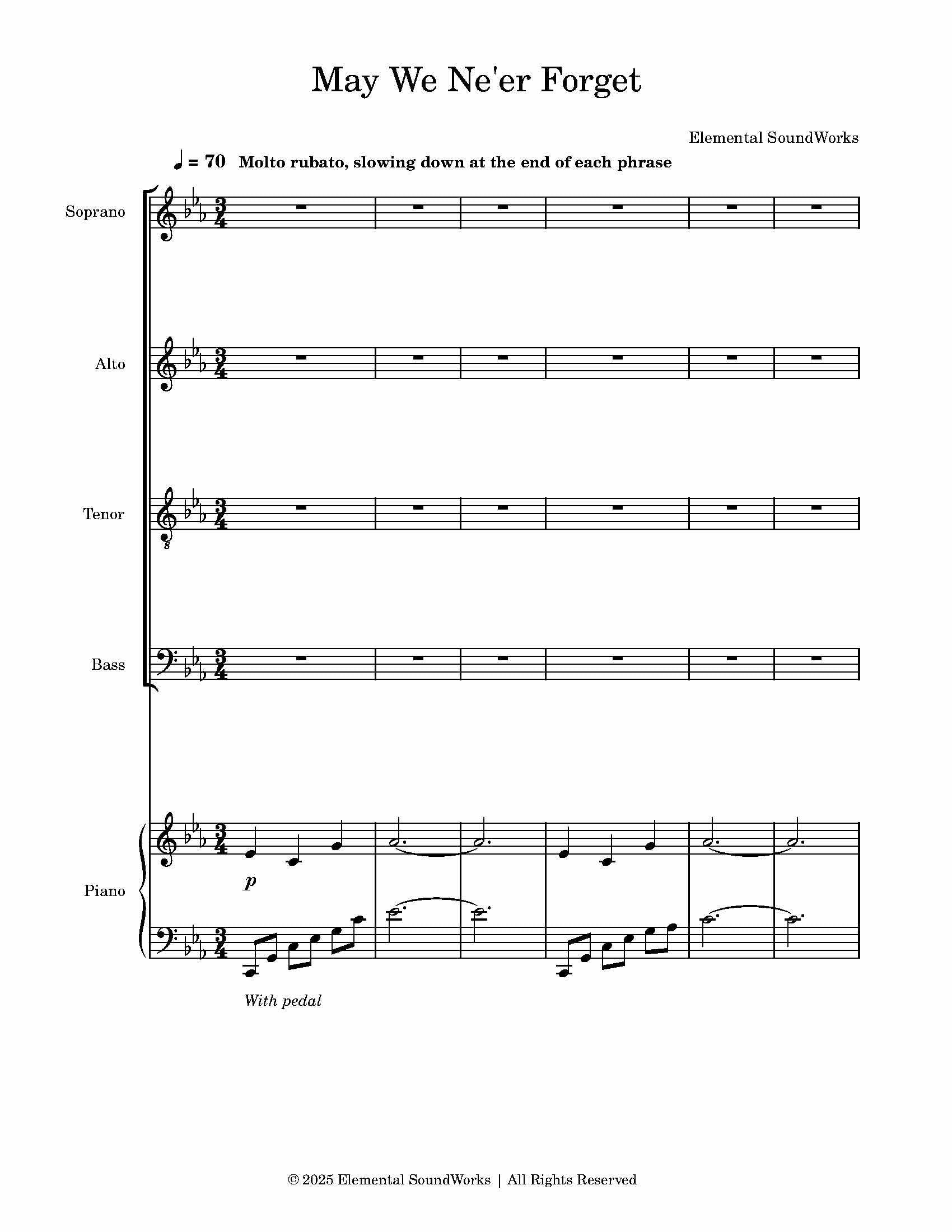"May We Ne'er Forget" Sheet Music - For Piano and Choir