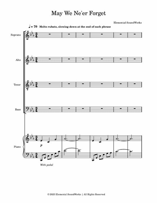 "May We Ne'er Forget" Sheet Music - For Piano and Choir