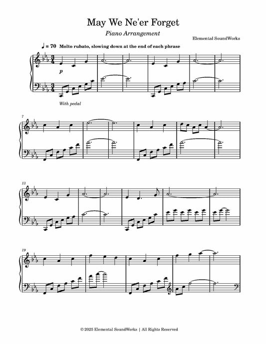 "May We Ne'er Forget" Sheet Music - Piano Arrangement