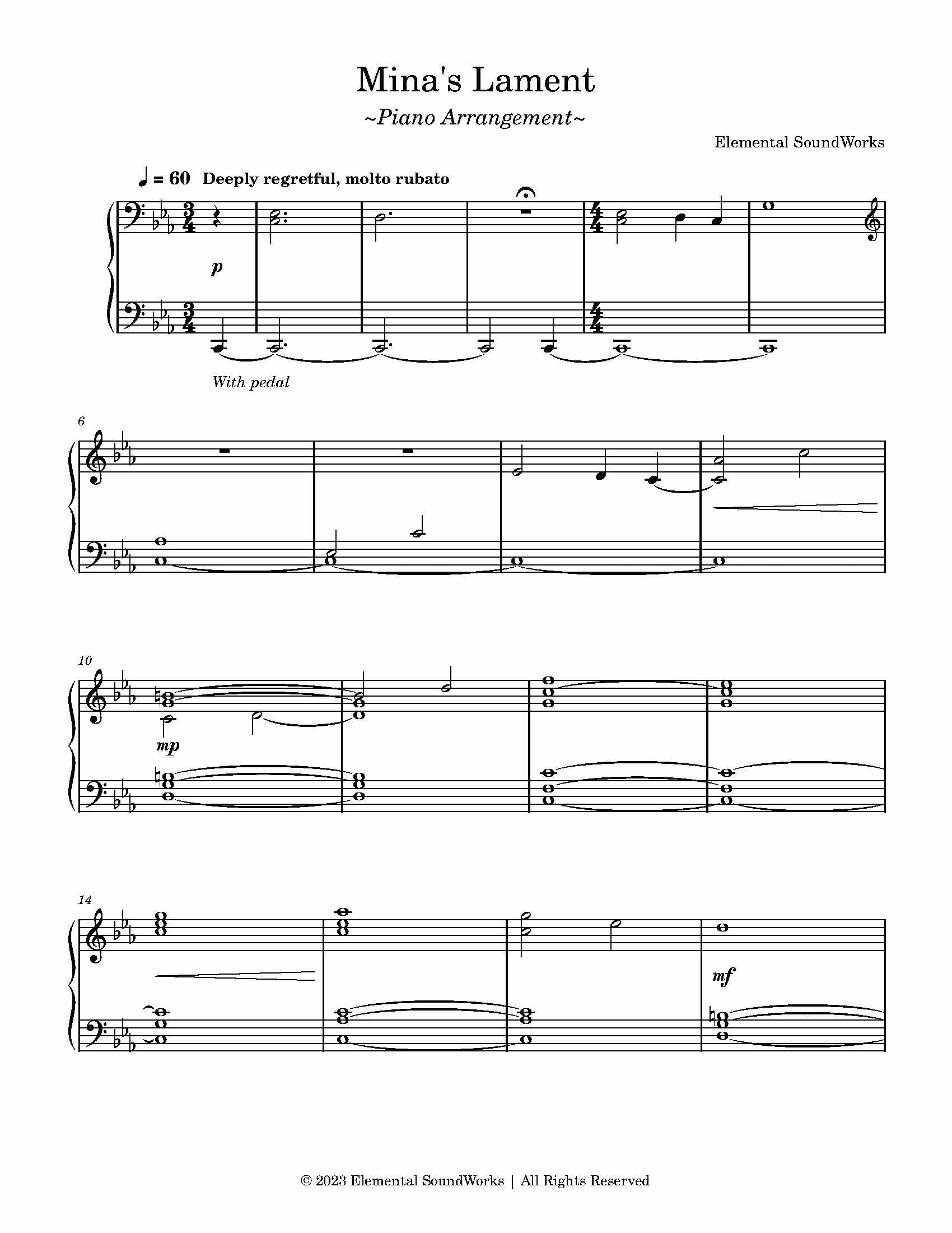 "Mina's Lament" Sheet Music - Piano Arrangement