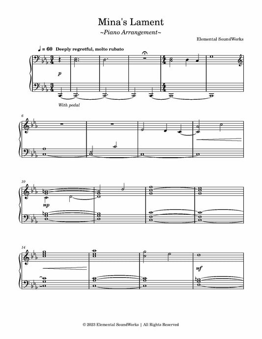 "Mina's Lament" Sheet Music - Piano Arrangement