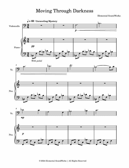 "Moving Through Darkness" Sheet Music - Piano and Cello Duet