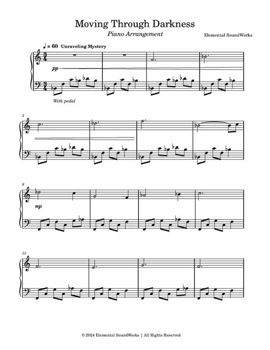 "Moving Through Darkness" Sheet Music - Piano Arrangement
