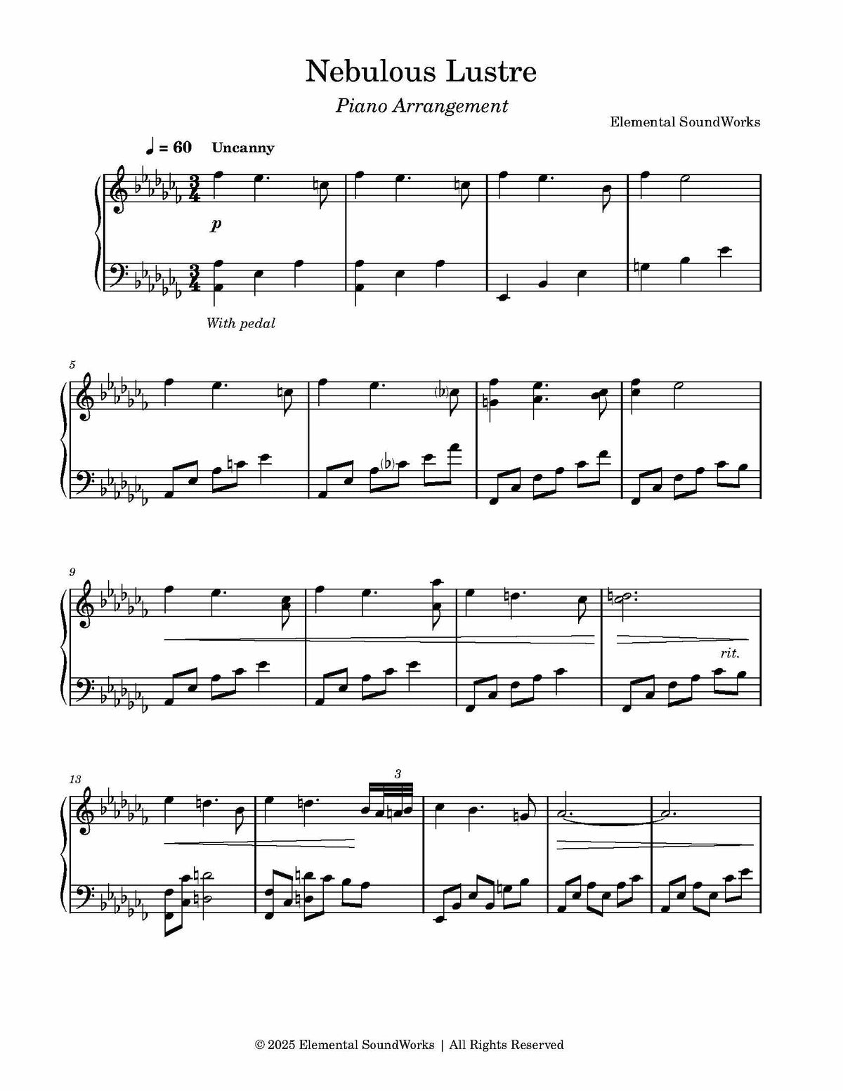 NEW "Nebulous Lustre" Sheet Music - Piano Arrangement