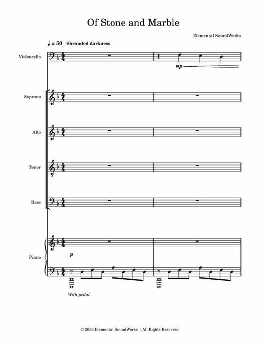 "Of Stone and Marble" Sheet Music - Piano, Cello, and Choir (SATB)