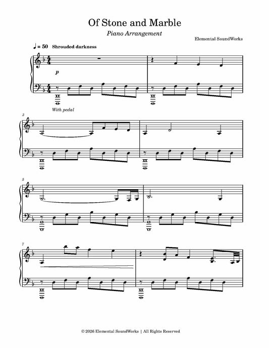 "Of Stone and Marble" Sheet Music - Piano Arrangement