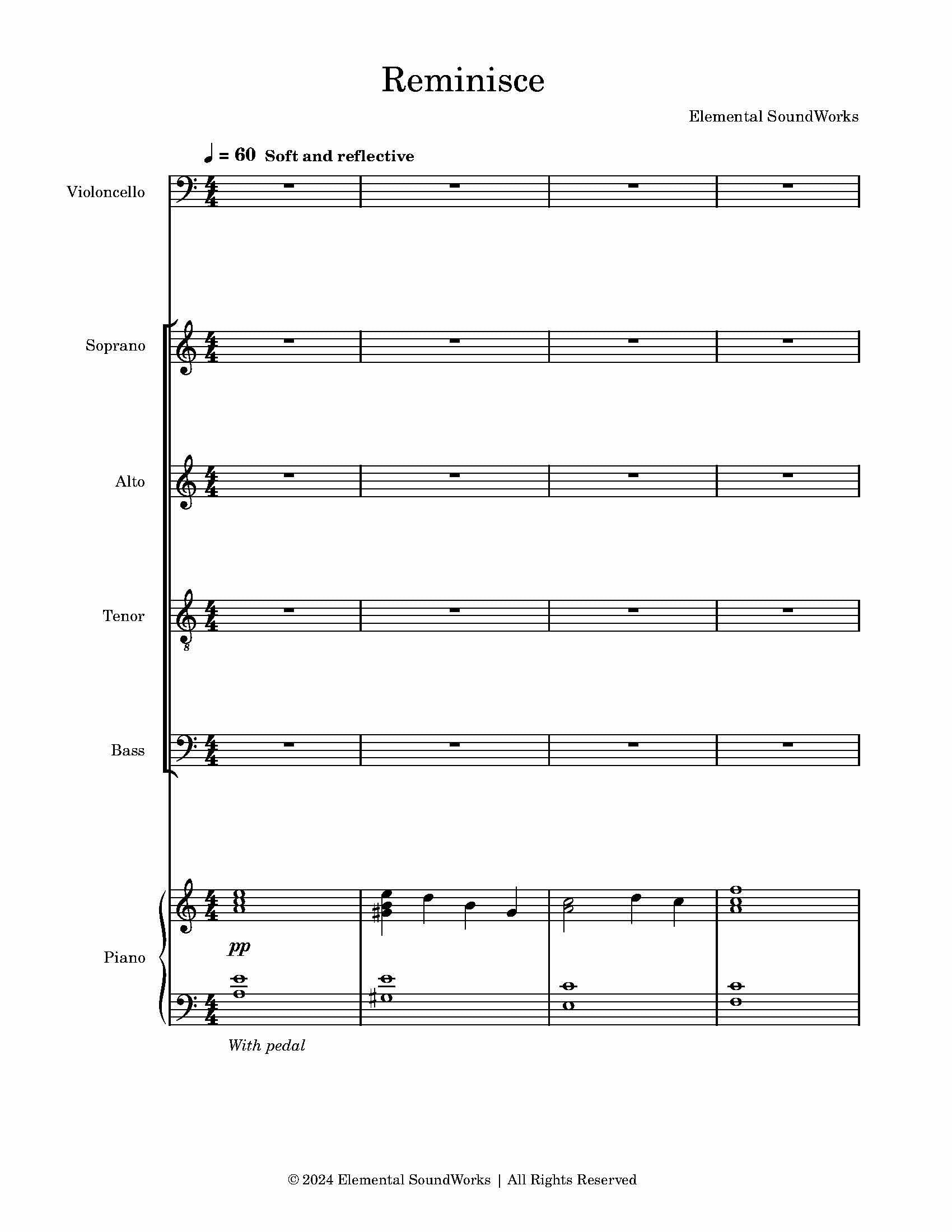 "Reminisce" Sheet Music - Piano, Cello, and Choir (SATB)