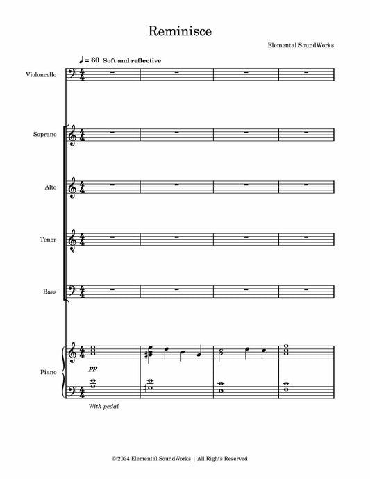 "Reminisce" Sheet Music - Piano, Cello, and Choir (SATB)