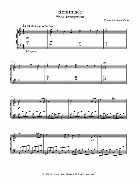 "Reminisce" Sheet Music - Piano Arrangement