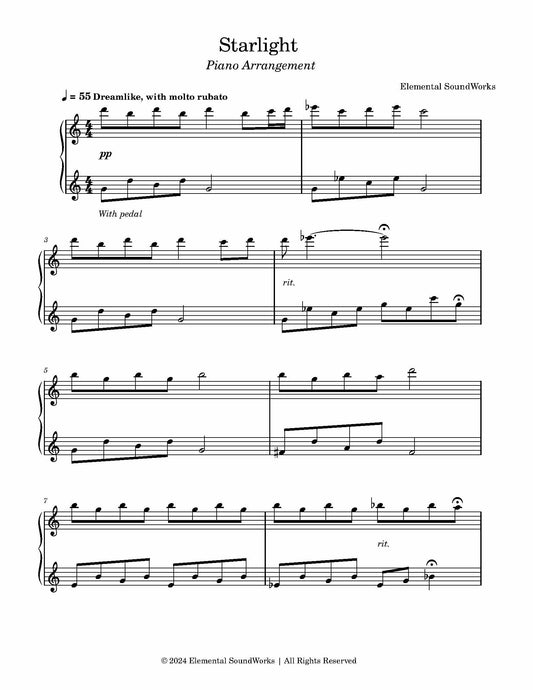 "Starlight" Sheet Music - Piano Arrangement