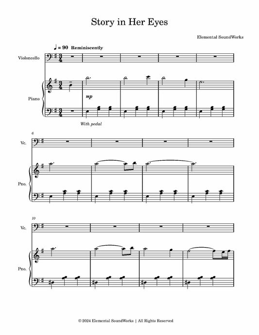 "Story in Her Eyes" Sheet Music - Piano and Cello Duet