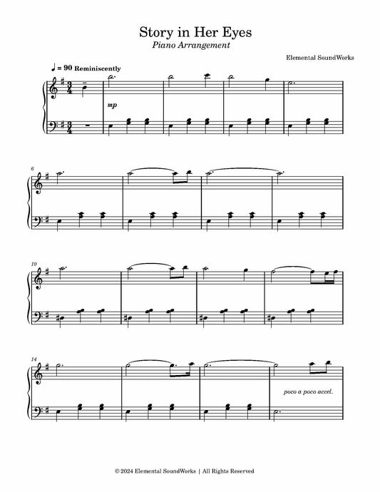 "Story in Her Eyes" Sheet Music - Piano Arrangement