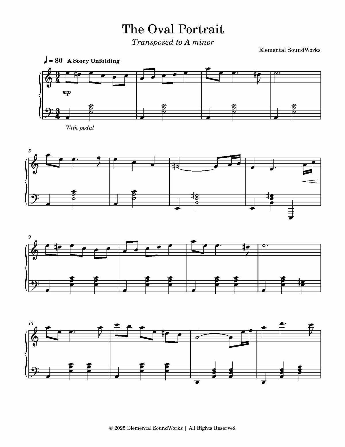 NEW "The Oval Portrait" Sheet Music - Piano Arrangement