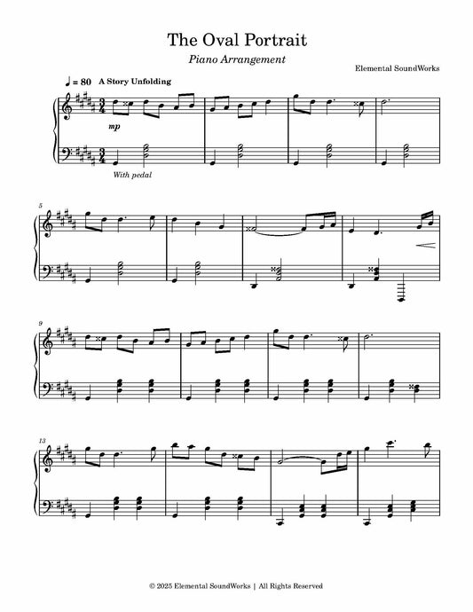 NEW "The Oval Portrait" Sheet Music - Piano Arrangement