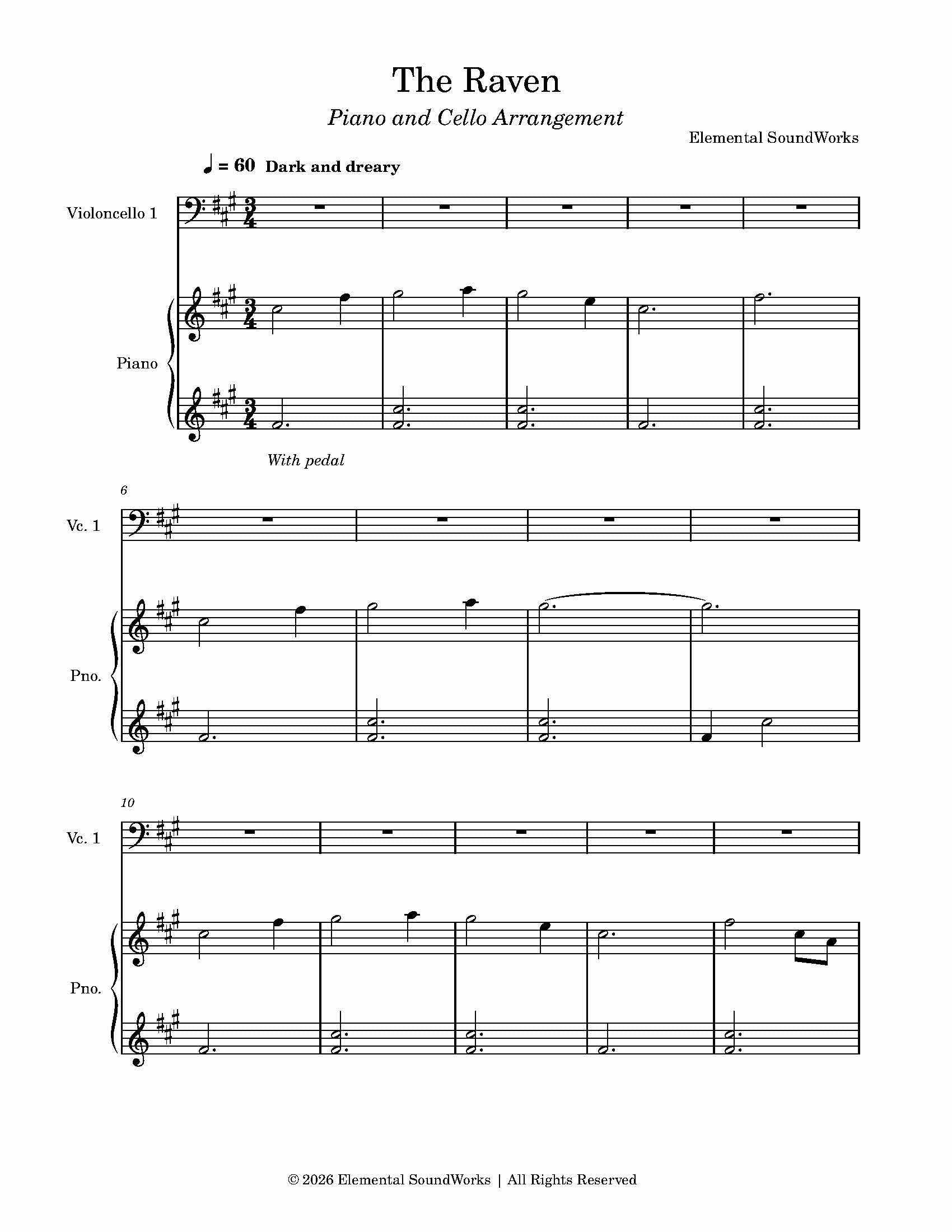 "The Raven" Sheet Music - Piano and Cello Arrangement