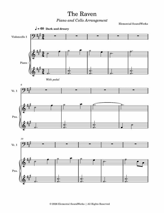 "The Raven" Sheet Music - Piano and Cello Arrangement
